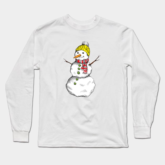 Snowman illustration Long Sleeve T-Shirt by rachelsfinelines